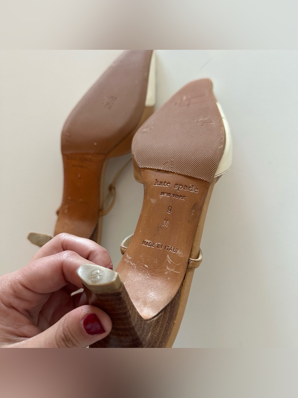 Vintage 90s Kate Spade Slingback Heels Tan Floral 9 Coquette Office Siren - Picture 6 of 7
